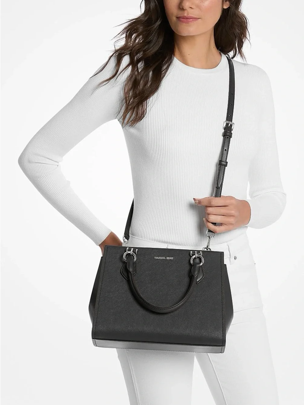 NWT 👜Michael Kors black Marilyn Medium Saffiano Leather Satchel